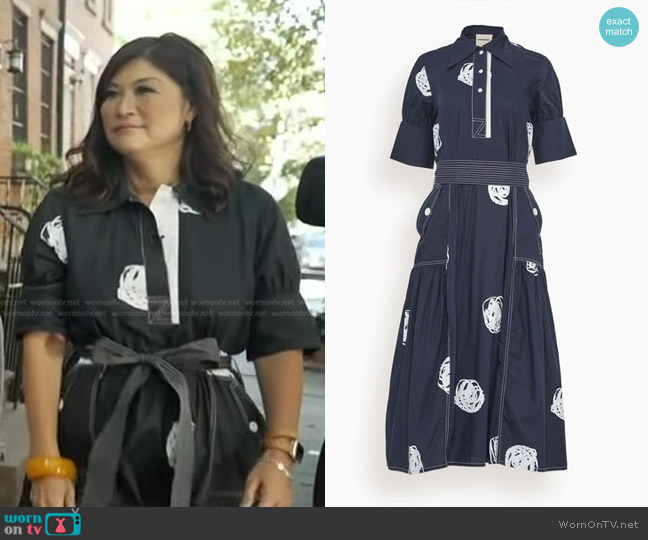 Lovebirds Shirt Dress in Navy/Ivory worn by Juju Chang on Good Morning America