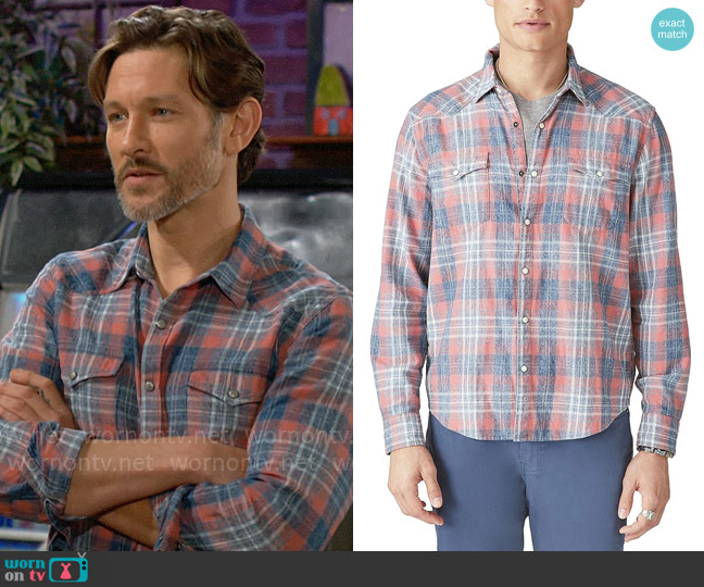 Lucky Brand Indigo Plaid Western Long Sleeve Shirt worn by Daniel Romalotti (Michael Graziadei) on The Young and the Restless