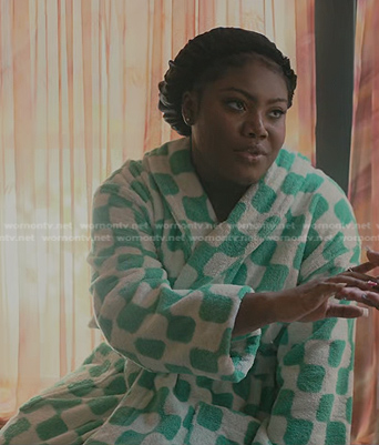 Lynae’s white and green check bathrobe on The Chi