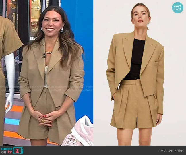 Mango Trim Crop Blazer in Medium Brown worn by Melissa Garcia on Today