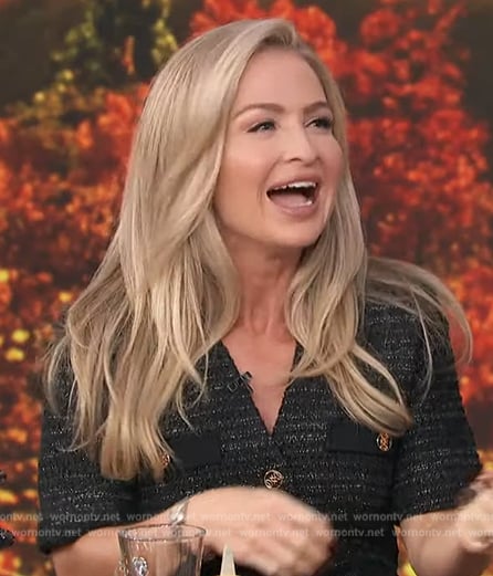 Maria Provenzano’s black tweed mini dress on Access Hollywood