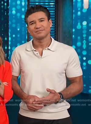 Mario’s beige polo shirt on Access Hollywood