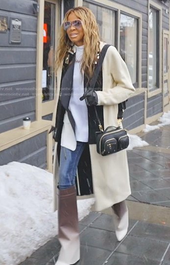 Mary’s white coat and boots on The Real Housewives of Salt Lake City