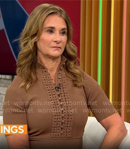 Melinda French Gates’ brown buttoned dress on CBS Mornings