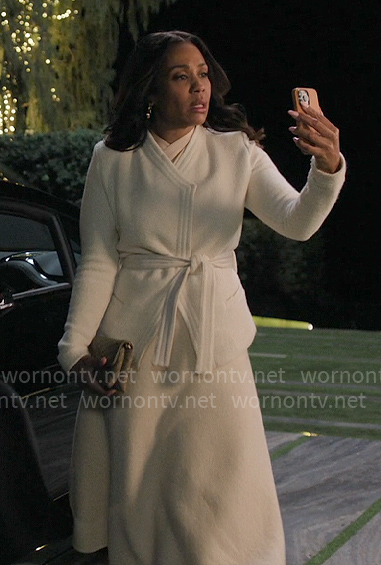 Mia’s white belted jacket on The Morning Show