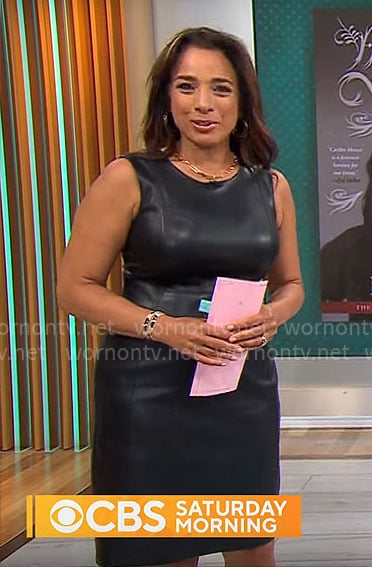 Michelle Miller’s black leather dress on CBS Mornings