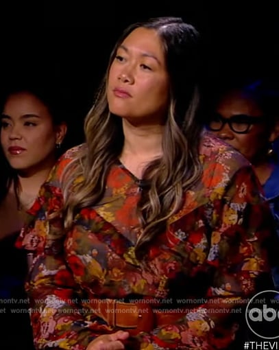 Milck’s red floral ruffle dress on The View
