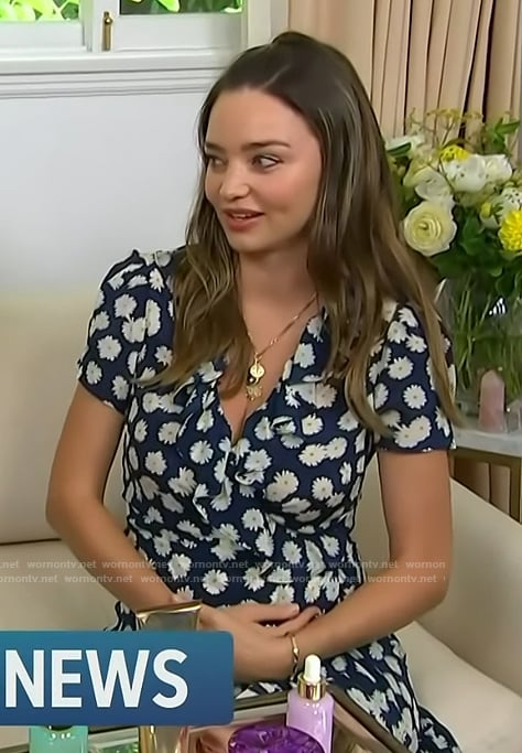 Miranda Kerr’s blue floral print dress on Access Hollywood