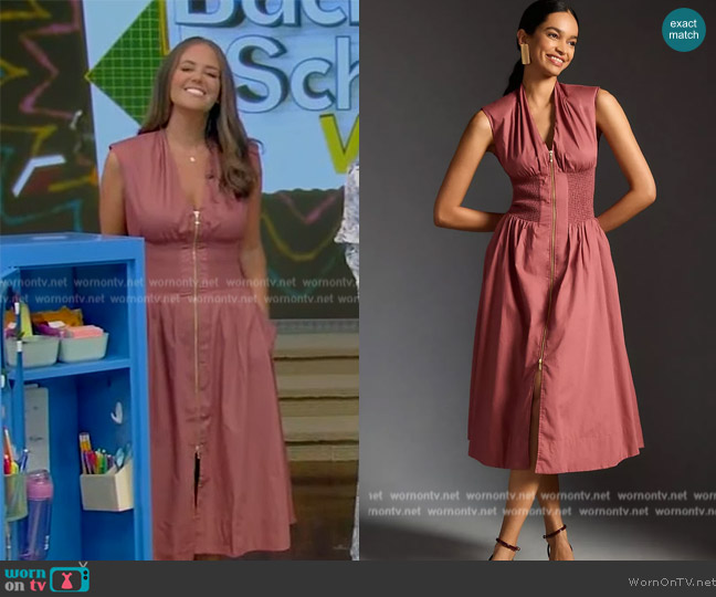 Maeve Smocked-Waist Zip-Up Shirt Dress worn by Monica Mangin on Live with Kelly and Mark