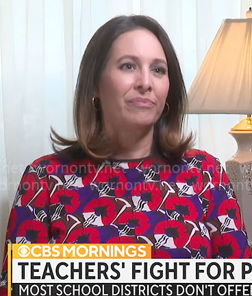 Nancy Cordes’ red floral top on CBS Mornings