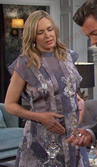 Nicole’s grey floral paneled dress on Days of our Lives