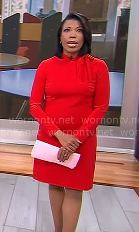 Nikole Killion’s red tie neck shift dress on CBS Mornings