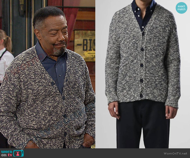 NN07 Jesse Cardigan in Navy Mouline worn by Abe Carver (James Reynolds) on Days of our Lives