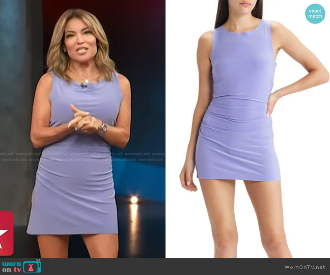 Norma Kamali Pickleball Ruched Dress in Lilac worn by Kit Hoover on Access Hollywood