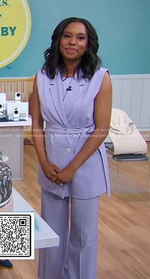 Rachel’s lilac belted vest and pants on Good Morning America