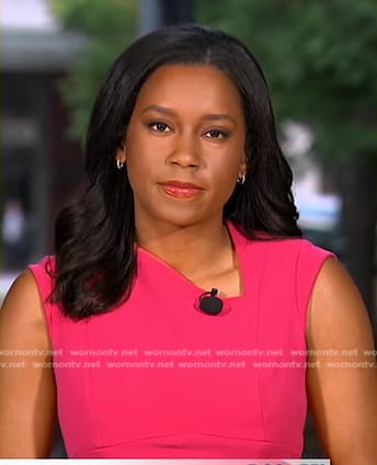 Rachel’s pink asymmetric neck dress on Good Morning America