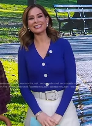 Rebecca’s blue ribbed cardigan on Good Morning America