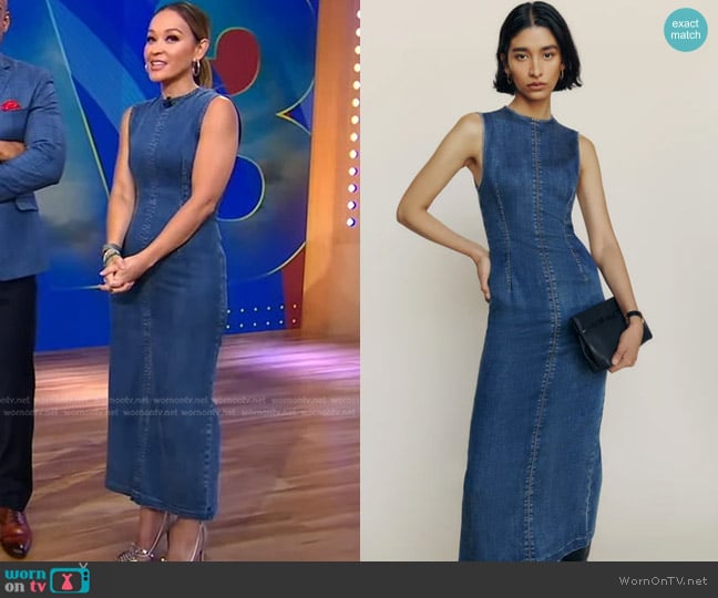 Reformation Kendi Denim Midi Dress worn by Eva Pilgrim on Good Morning America