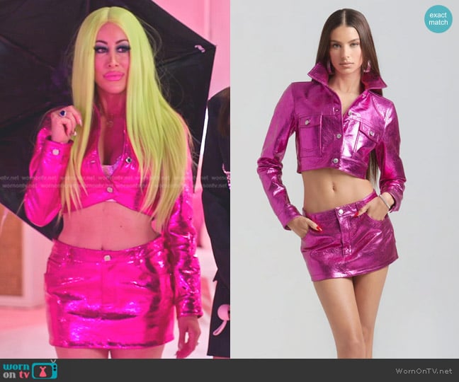 Retrofete Estelle Leather Jacket in Metallic Fuchsia worn by Angie Katsanevas on The Real Housewives of Salt Lake City