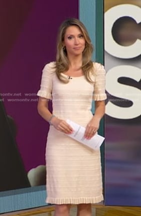 Rhiannon’s ivory ribbed ruffle dress on Good Morning America