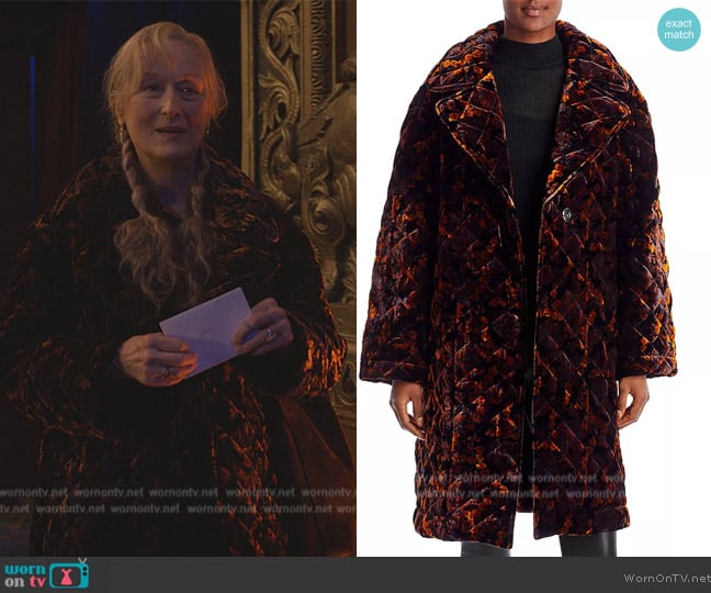 Rhode Ezra Floral Velvet Quilted Coat worn by Loretta Durkin (Meryl Streep) on Only Murders in the Building