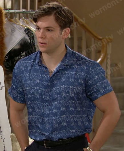 RJ’s blue printed button down shirt on The Bold and the Beautiful