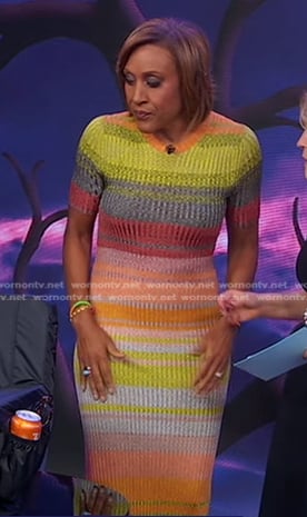 Robin’s multicolor striped ribbed knit dress on Good Morning America
