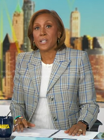 Robin’s grey and blue plaid blazer on Good Morning America