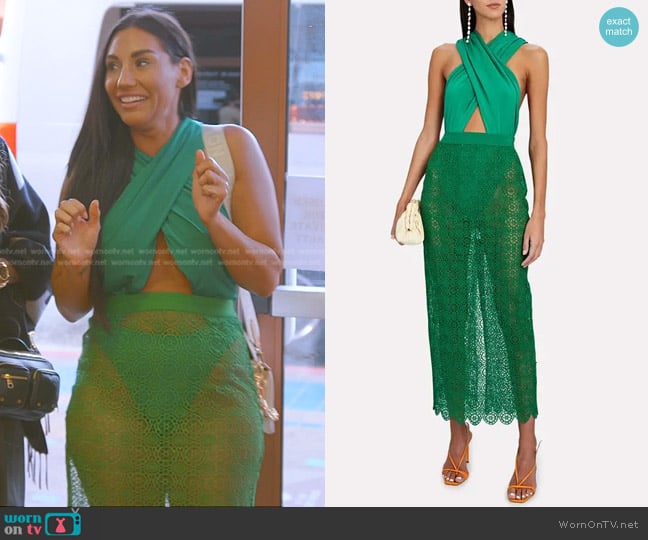 Ronny Kobo Tara Cross Front Jersey Bodysuit worn by Monica Garcia on The Real Housewives of Salt Lake City