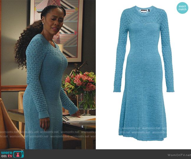 Rotate Birger Christensen Iveta cotton-blend midi dress worn by Lola Carmichael (Simone Missick) on All Rise