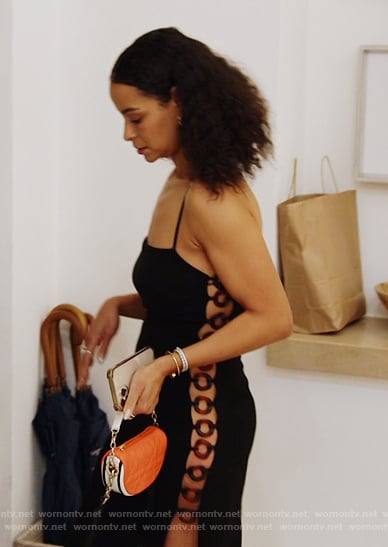 Sai’s black lace cutouts dress on The Real Housewives of New York City