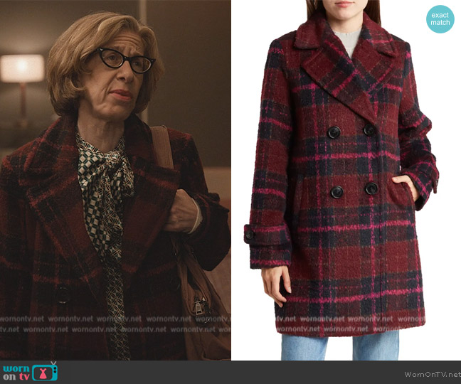 Sam Edelman Plaid Double Breasted A-Line Coat worn by (Jackie Hoffman) on Only Murders in the Building