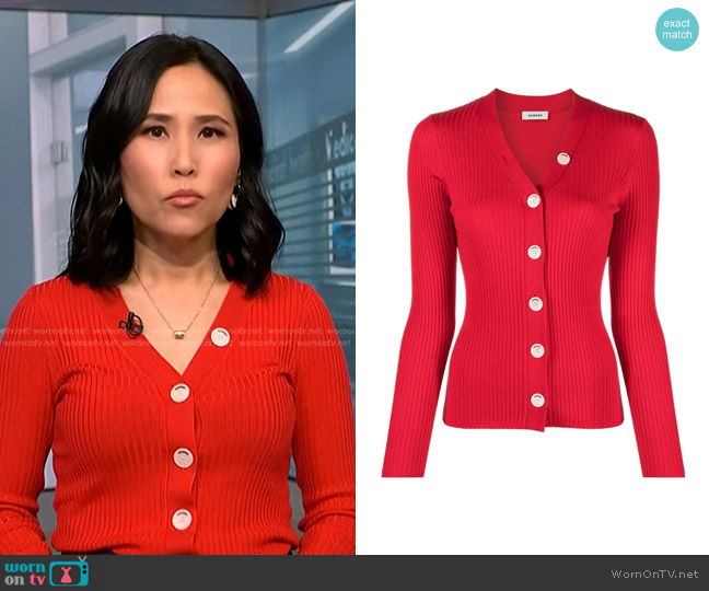 Sandro Gabrielle Ribbed Knit Cardigan worn by Vicky Nguyen on NBC News Daily