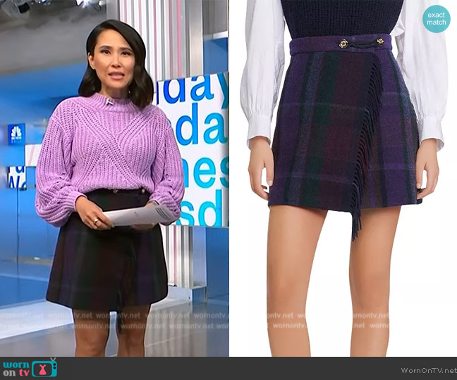 Sandro Rosiere Fringe Plaid Skirt worn by Vicky Nguyen on NBC News Daily