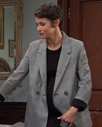 Sarah’s grey plaid blazer on Days of our Lives