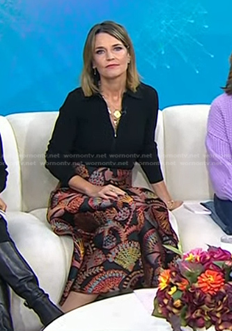 Savannah’s black jacquard midi skirt on Today