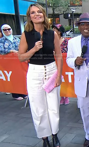 Savannah’s black zip top and white cropped pants on Today