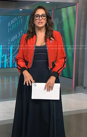 Savannah’s denim dress and red bomber jacket on NBC News Daily