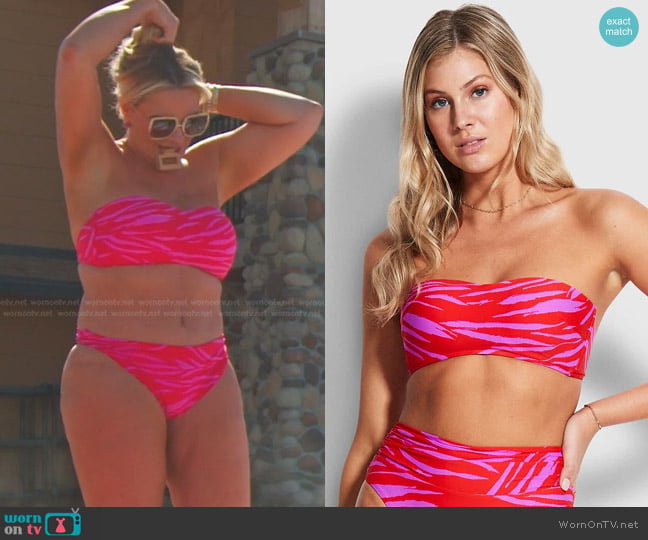 Seafolly Skin Deep Roll Top Rio in Mandarin Red worn by Heather Gay on The Real Housewives of Salt Lake City