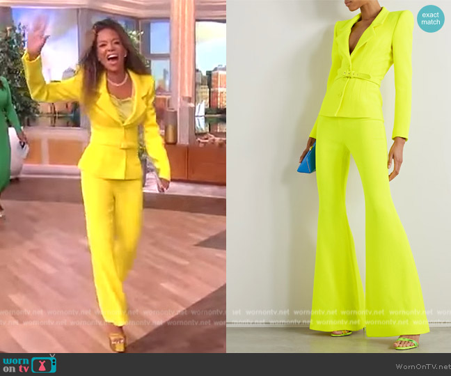 Sergio Hudson Belted neon wool-crepe blazer worn by Sunny Hostin on The View