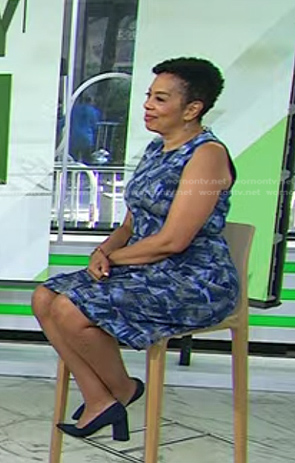 Sharon Epperson’s blue abstract print dress on Today
