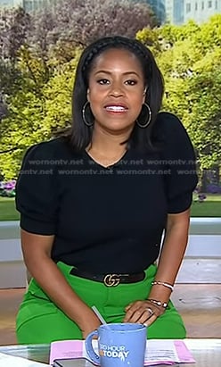 Sheinelle’s green pants and black gg buckle belt on Today
