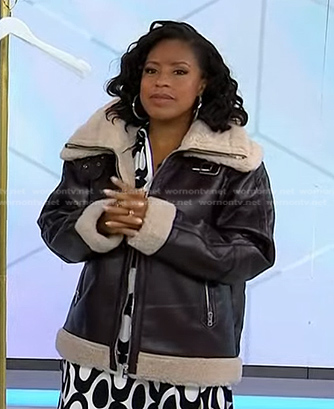 Sheinelle’s brown shearling leather jacket on Today