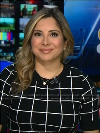 Silvana Henao’s black windowpane check dress on NBC News Daily