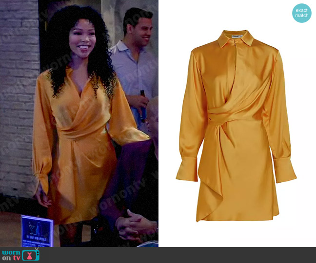 Simkhai Talit Dress in Goldenrod worn by Portia Robinson (Brook Kerr) on General Hospital