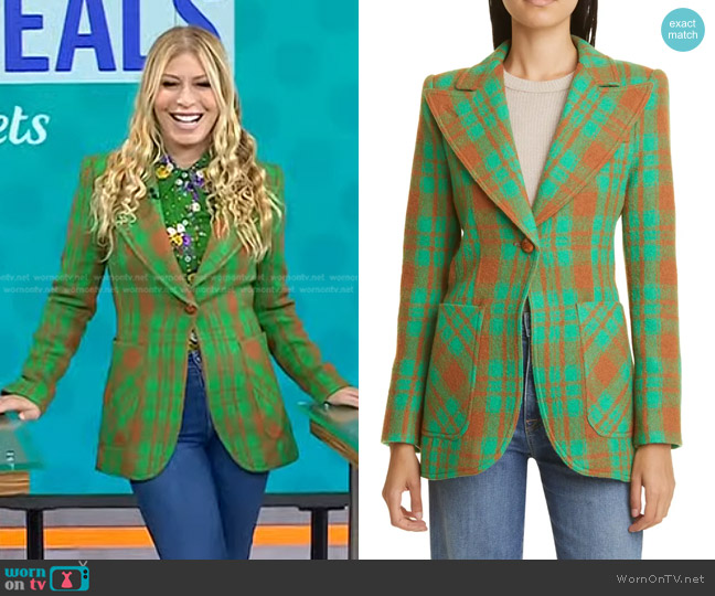 Smythe Plaid Wool Cutaway Jacket in Kelly Green Plaid worn by Jill Martin on Today