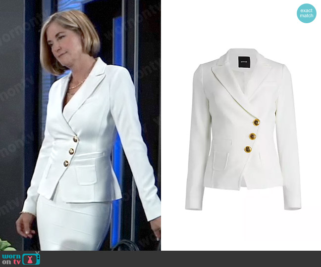 Smythe Asymmetric Wrap Blazer in White worn by Blair Cramer (Kassie DePaiva) on General Hospital