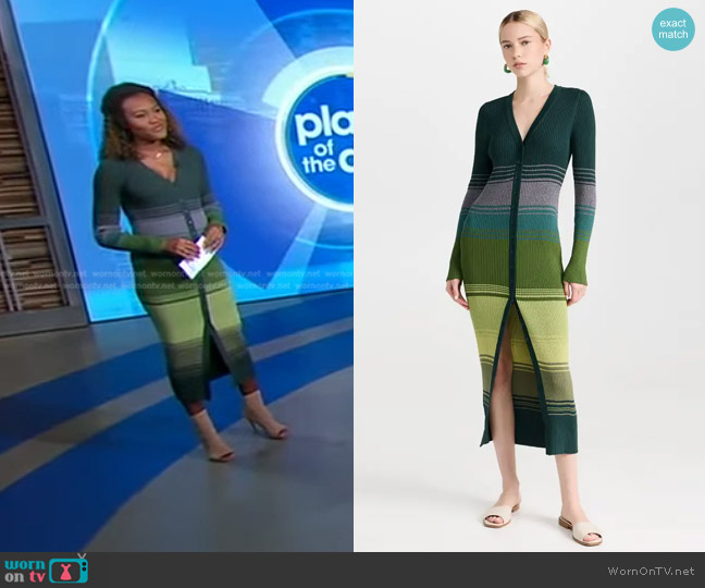 Staud Shoko Dress in Pine Forest worn by Janai Norman on Good Morning America