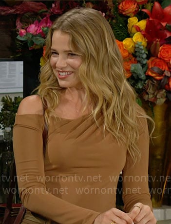 Summer’s brown one shoulder top on The Young and the Restless