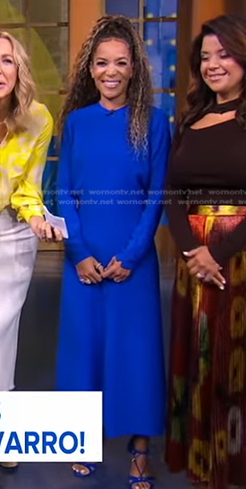 Sunny Hostin’s blue midi dress on Good Morning America